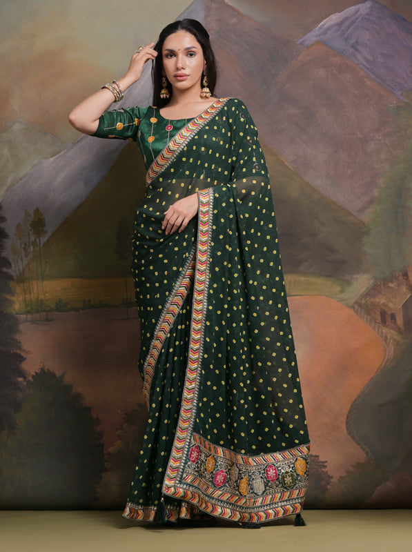 Jyoti Fashion Women's Bottle Green Coding Sequence Georgette Saree with Blouse - Distacart