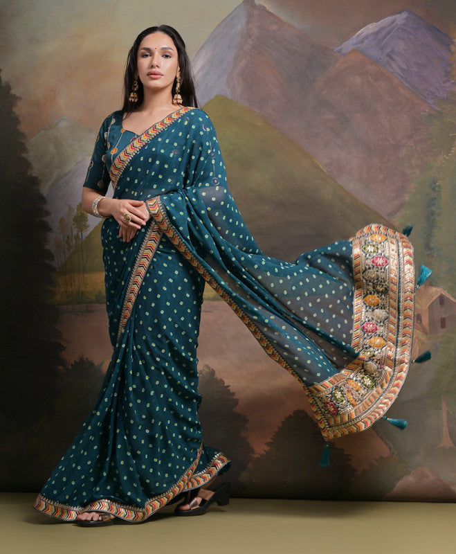 Jyoti Fashion Women's Morpich Coding Sequence Georgette Saree with Blouse - Distacart
