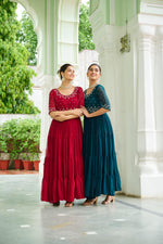Thumbnail for Jyoti Fashion Maroon & Rama Faux Blooming Beads Embroidered Anarkali Set - Distacart