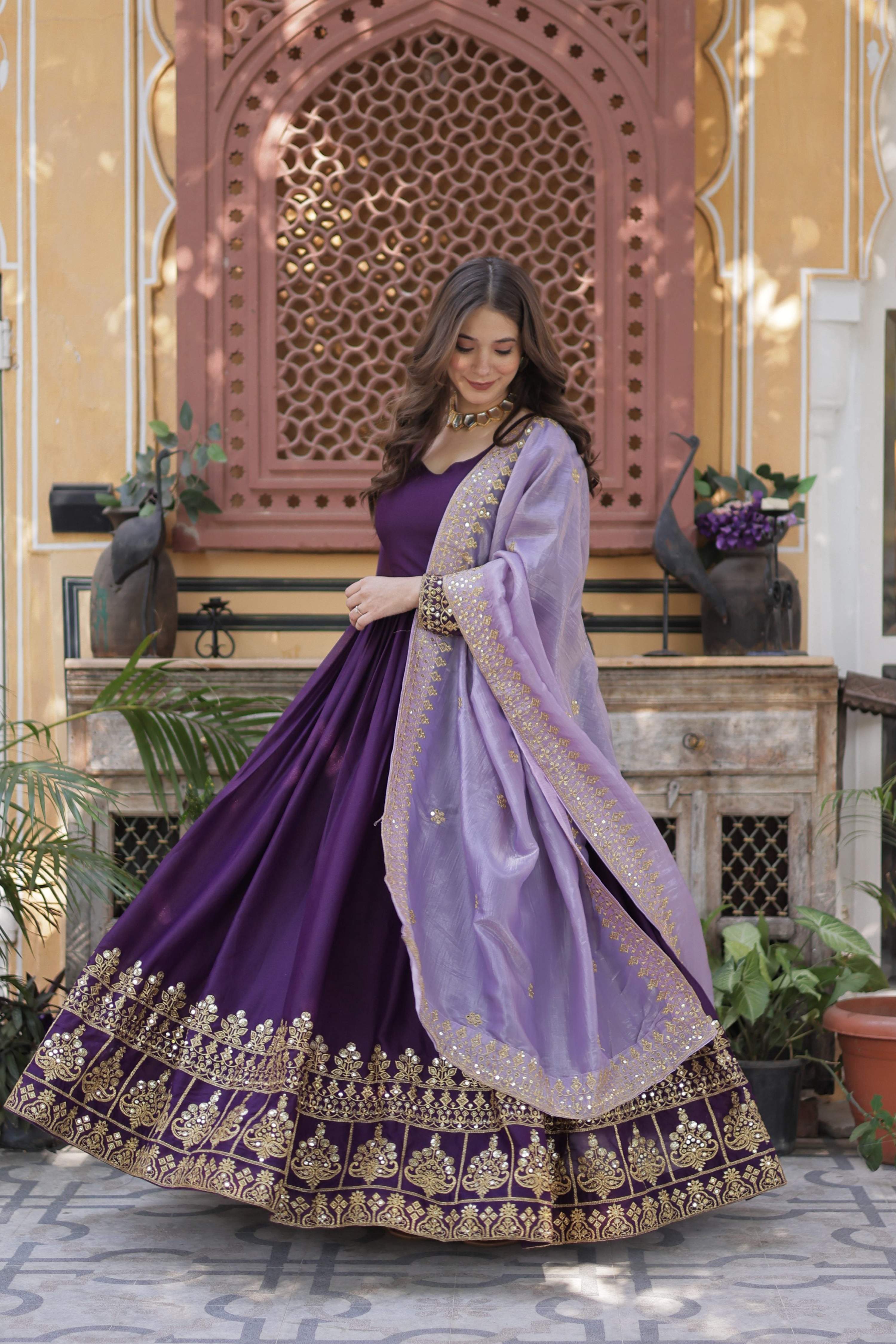 Jyoti Fashion Purple Star Georgette Embroidered Anarkali Set with Dupatta - Distacart