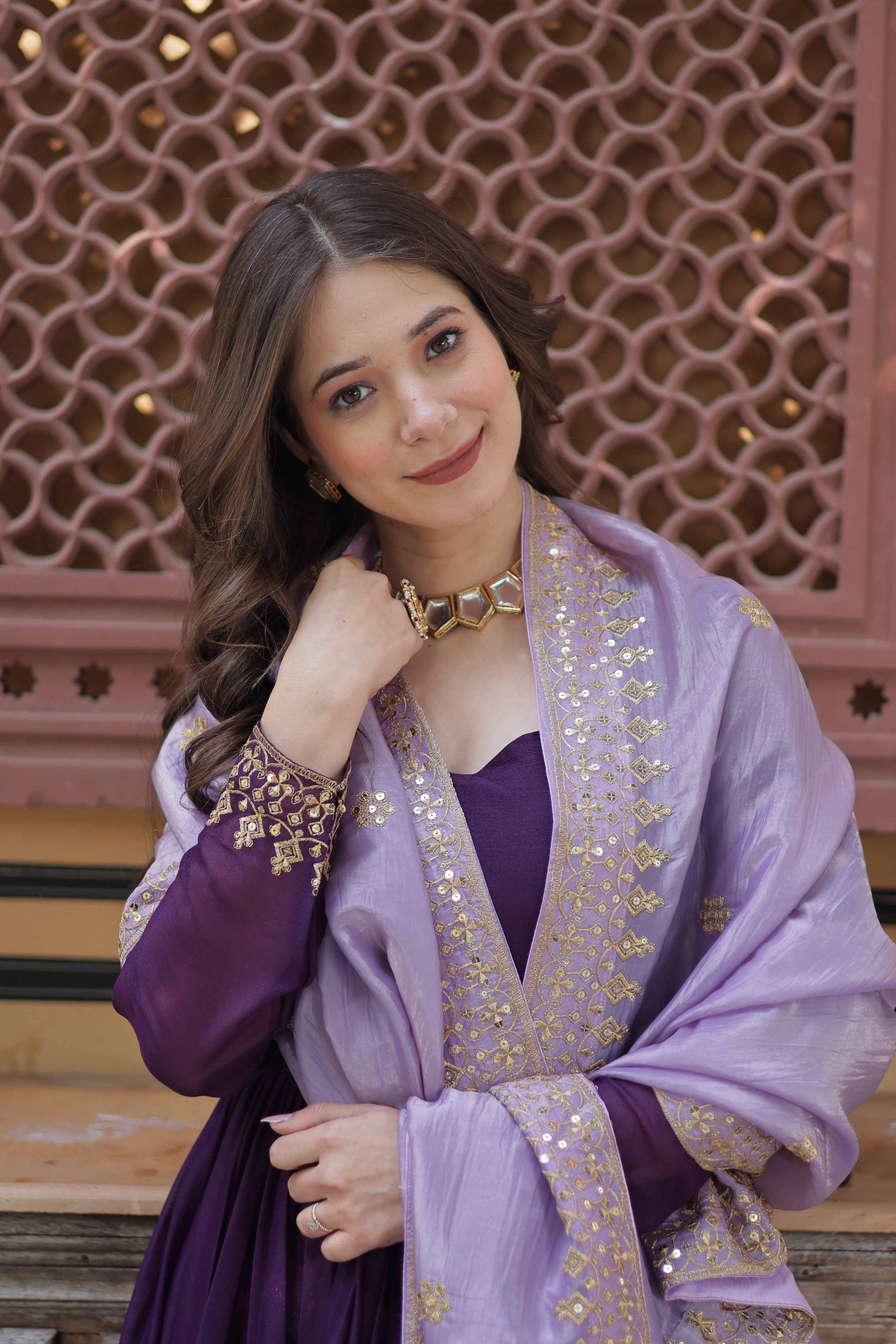 Jyoti Fashion Purple Star Georgette Embroidered Anarkali Set with Dupatta - Distacart