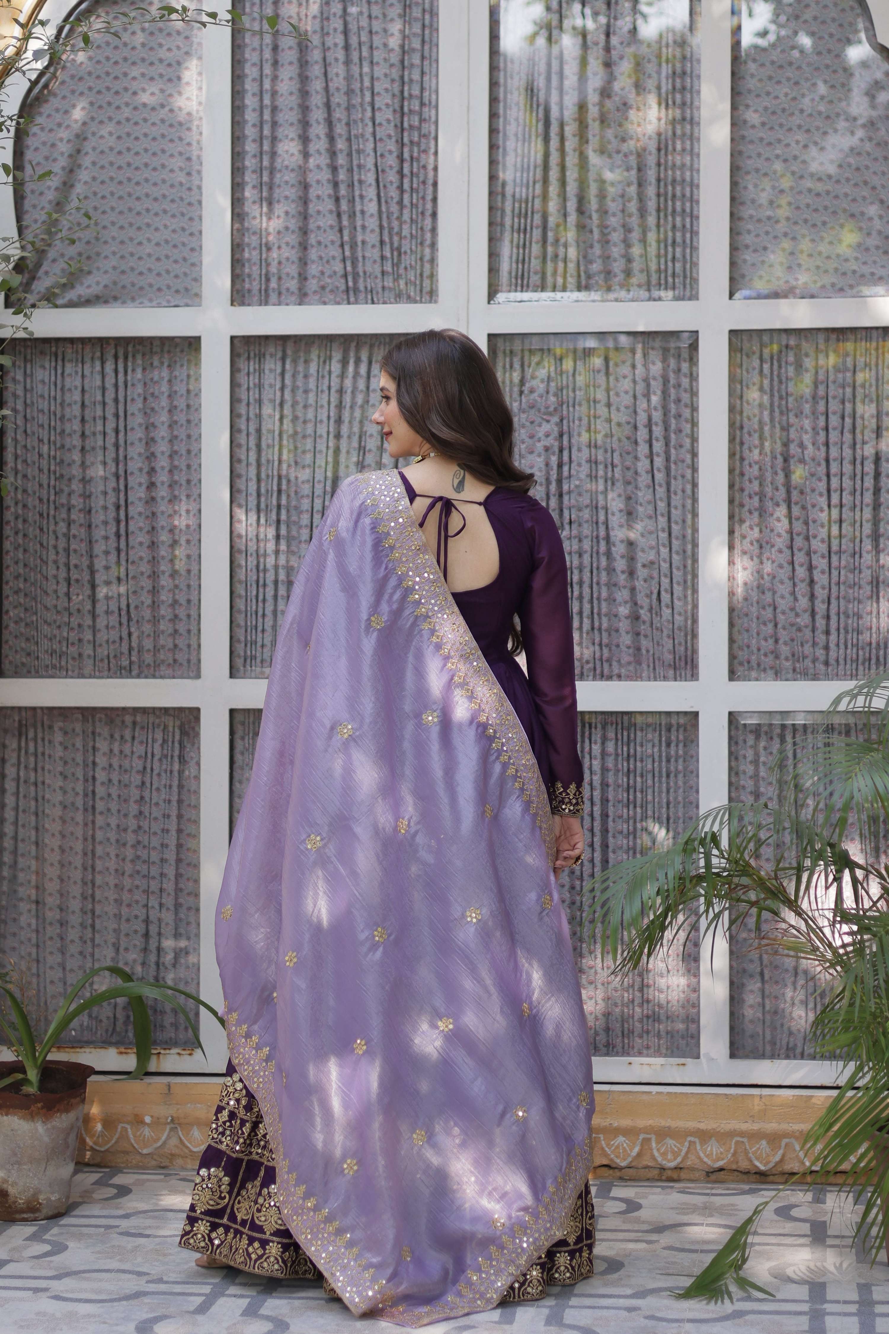 Jyoti Fashion Purple Star Georgette Embroidered Anarkali Set with Dupatta - Distacart