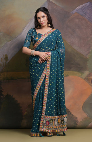 Jyoti Fashion Women's Morpich Coding Sequence Georgette Saree with Blouse - Distacart