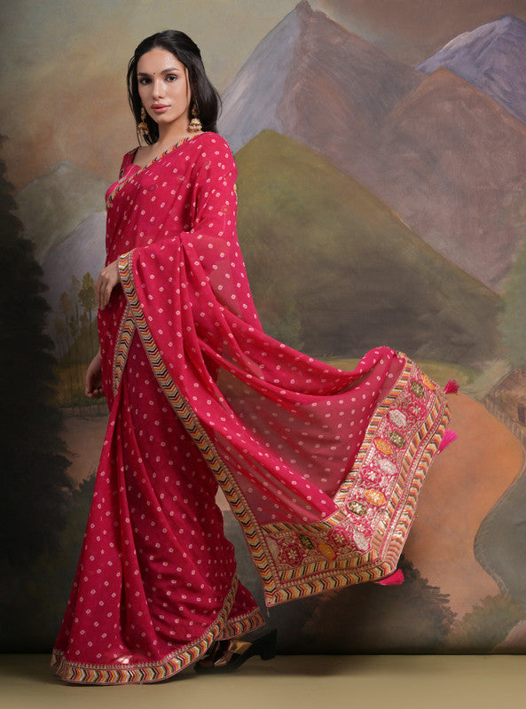 Jyoti Fashion Women's Rani Pink Coding Sequence Georgette Saree with Blouse - Distacart