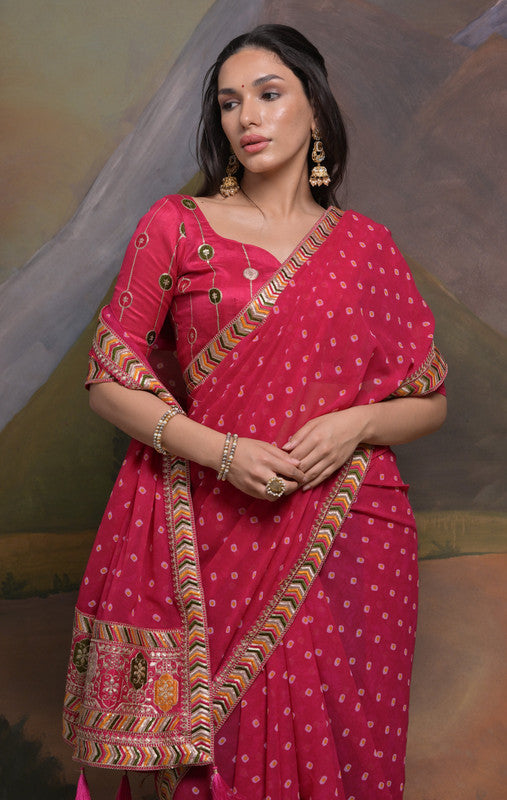 Jyoti Fashion Women's Rani Pink Coding Sequence Georgette Saree with Blouse - Distacart
