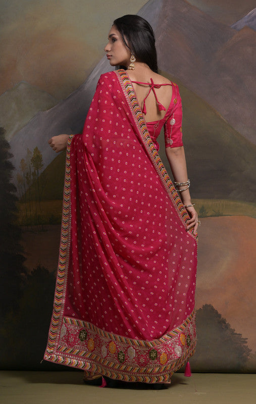 Jyoti Fashion Women's Rani Pink Coding Sequence Georgette Saree with Blouse - Distacart
