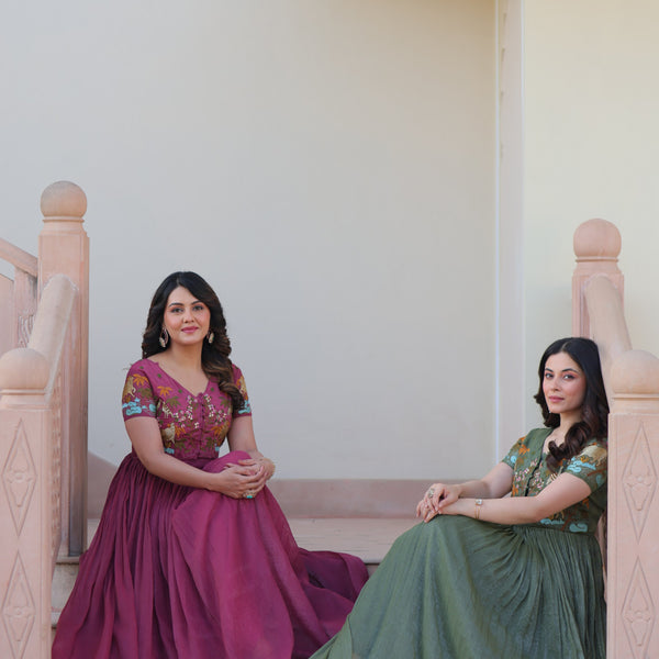 Jyoti Fashion Onion & Green Silver Crunchy Designer Combo Anarkali Set with Koti - Distacart