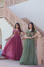 Thumbnail for Jyoti Fashion Onion & Green Silver Crunchy Designer Combo Anarkali Set with Koti - Distacart