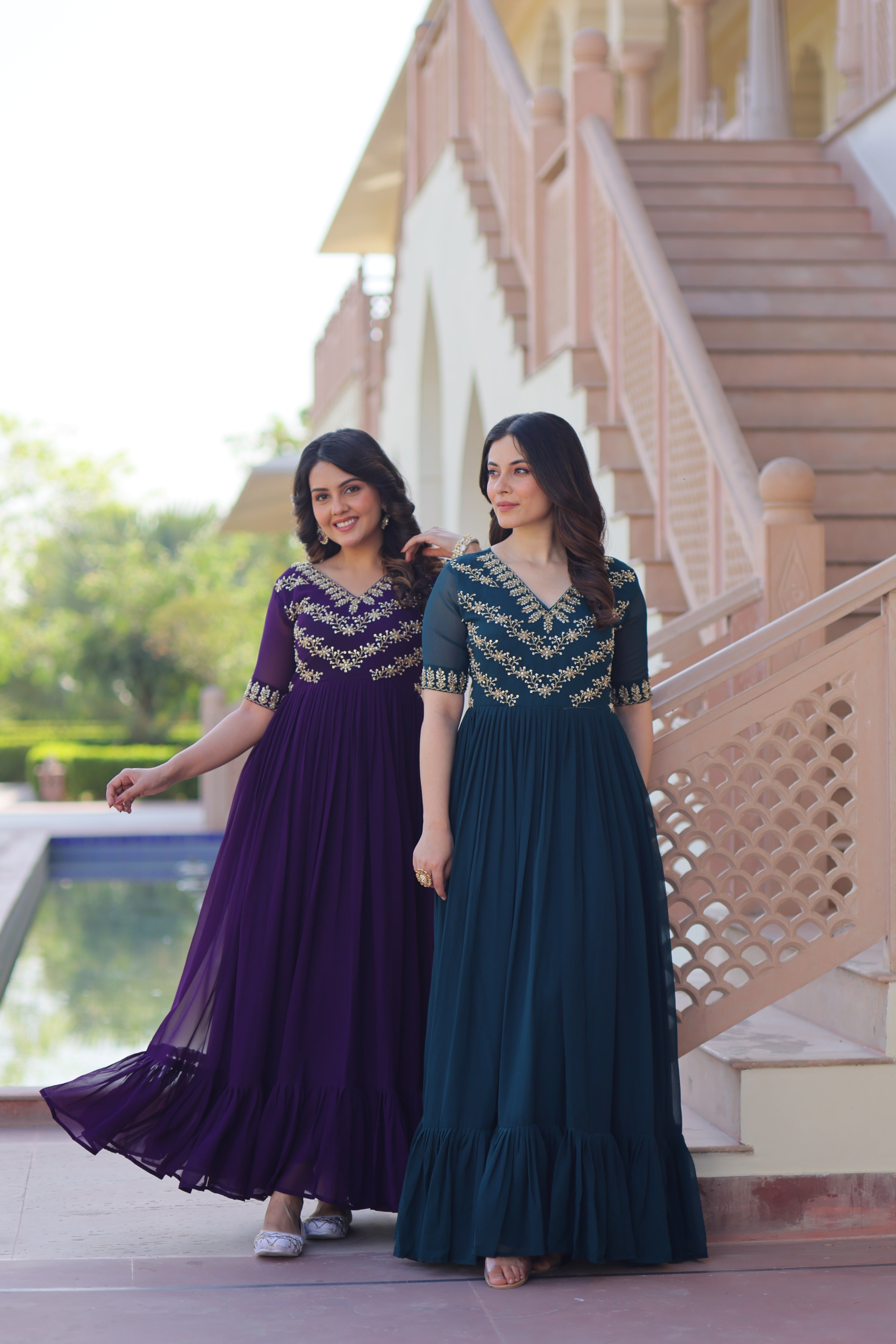 Jyoti Fashion Purple & Rama Faux Blooming Beads Embroidered Combo Anarkali Set - Distacart