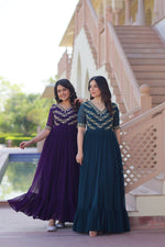 Thumbnail for Jyoti Fashion Purple & Rama Faux Blooming Beads Embroidered Combo Anarkali Set - Distacart