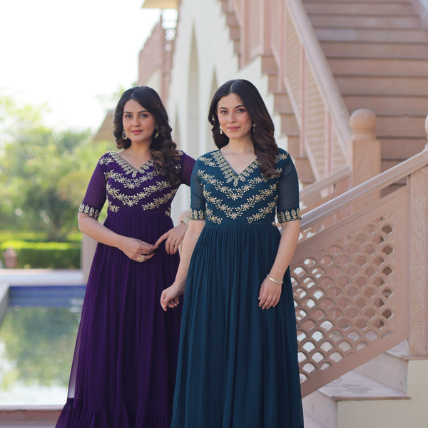 Jyoti Fashion Purple & Rama Faux Blooming Beads Embroidered Combo Anarkali Set - Distacart