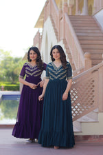 Thumbnail for Jyoti Fashion Purple & Rama Faux Blooming Beads Embroidered Combo Anarkali Set - Distacart