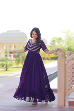 Thumbnail for Jyoti Fashion Purple Faux Blooming Beads Embroidered Anarkali Set - Distacart