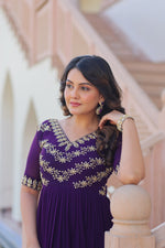 Thumbnail for Jyoti Fashion Purple Faux Blooming Beads Embroidered Anarkali Set - Distacart