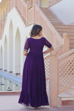 Thumbnail for Jyoti Fashion Purple Faux Blooming Beads Embroidered Anarkali Set - Distacart