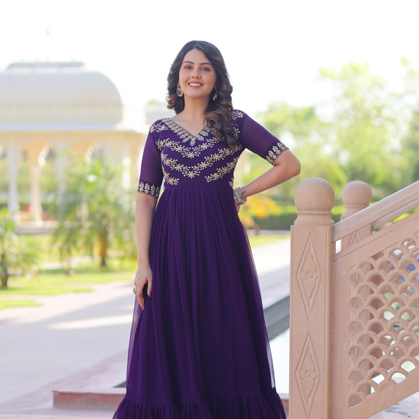 Jyoti Fashion Purple Faux Blooming Beads Embroidered Anarkali Set - Distacart