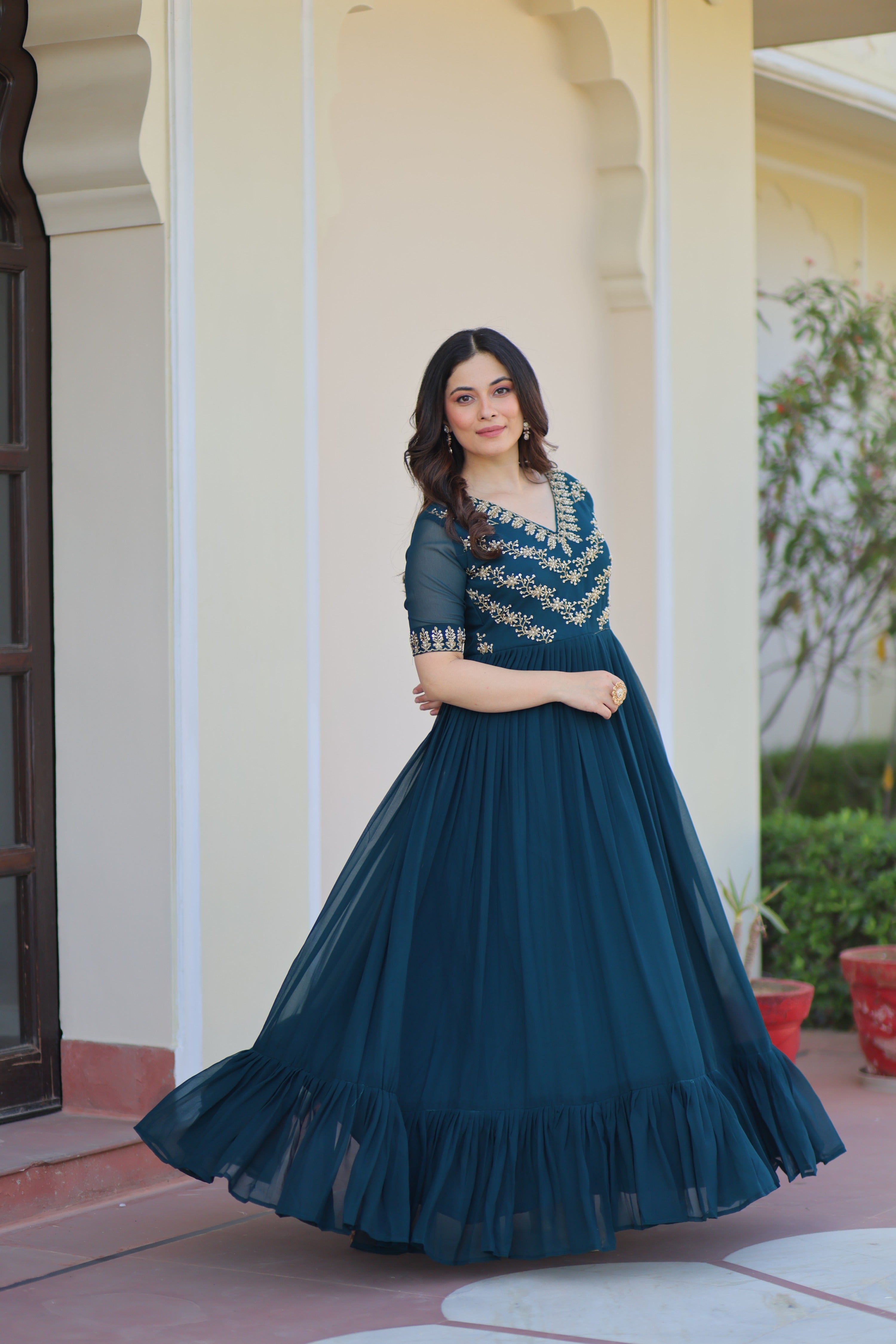 Jyoti Fashion Rama Faux Blooming Beads Embroidered Anarkali Set - Distacart