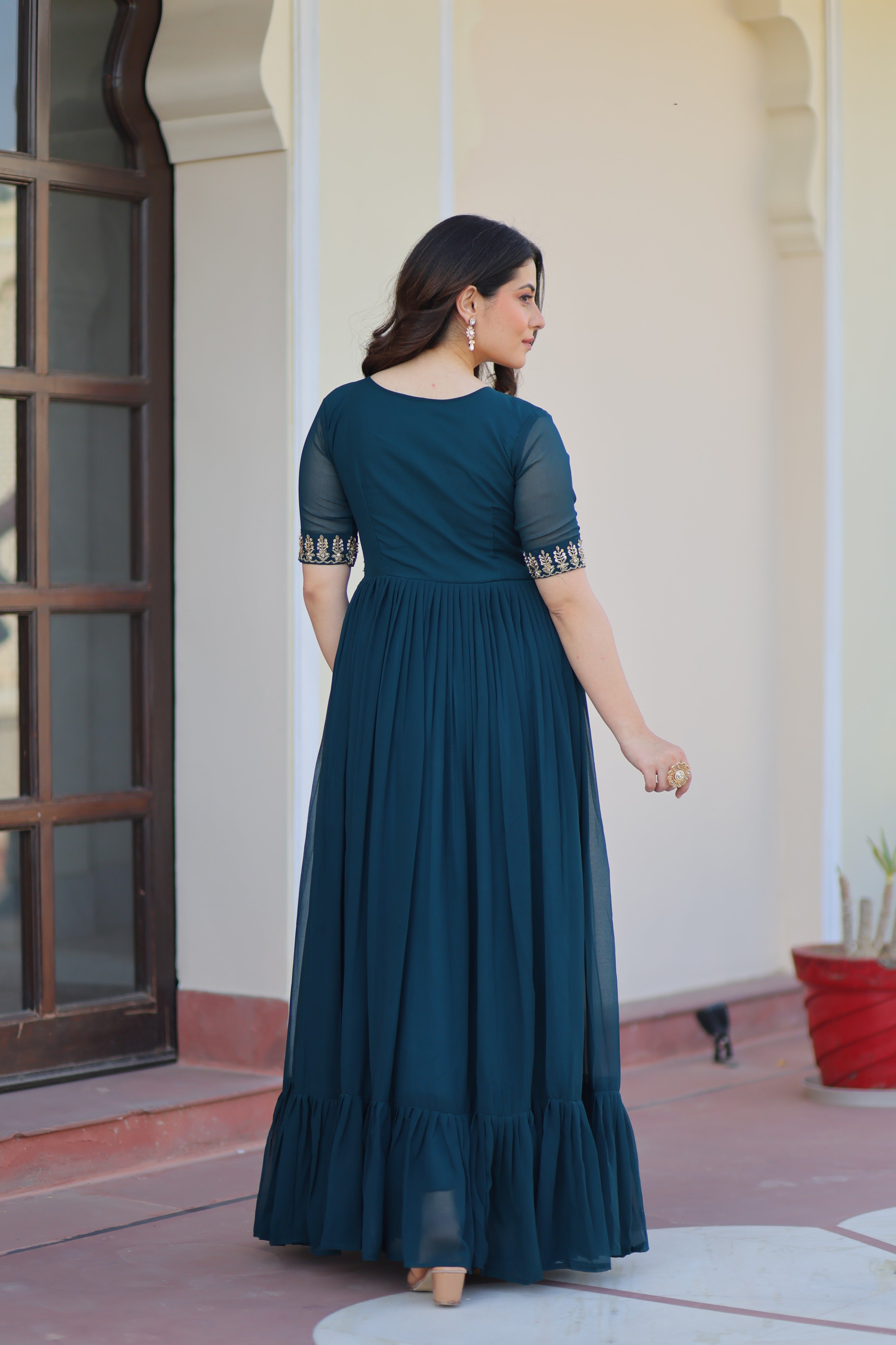 Jyoti Fashion Rama Faux Blooming Beads Embroidered Anarkali Set - Distacart