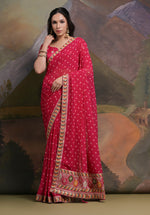 Thumbnail for Jyoti Fashion Women's Rani Pink Coding Sequence Georgette Saree with Blouse - Distacart