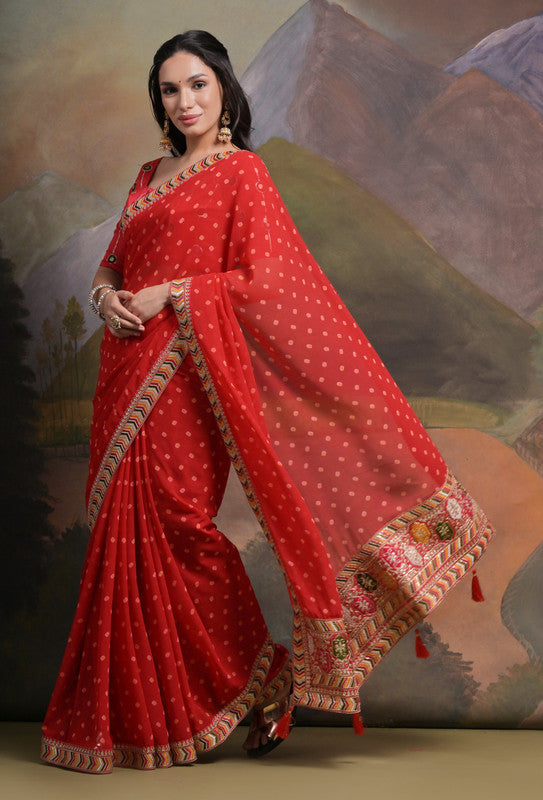 Jyoti Fashion Women's Red Coding Sequence Georgette Saree with Blouse - Distacart