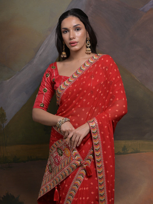Jyoti Fashion Women's Red Coding Sequence Georgette Saree with Blouse - Distacart