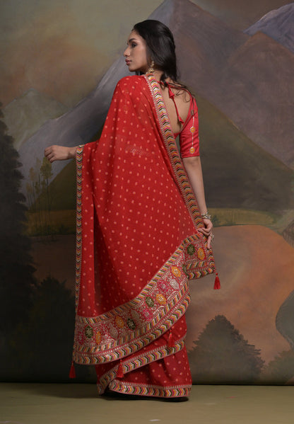 Jyoti Fashion Women's Red Coding Sequence Georgette Saree with Blouse - Distacart