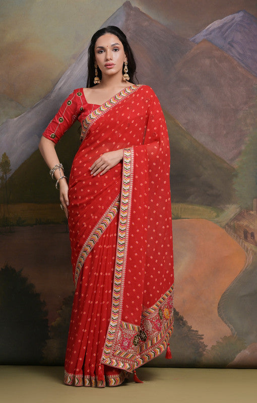 Jyoti Fashion Women's Red Coding Sequence Georgette Saree with Blouse - Distacart