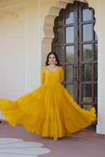 Thumbnail for Jyoti Fashion Yellow Faux Blooming Beads Embroidered Anarkali Set - Distacart
