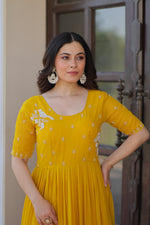 Thumbnail for Jyoti Fashion Yellow Faux Blooming Beads Embroidered Anarkali Set - Distacart