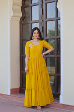 Thumbnail for Jyoti Fashion Yellow Faux Blooming Beads Embroidered Anarkali Set - Distacart