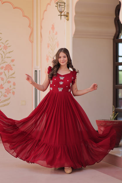 Jyoti Fashion Maroon Faux Blooming Beads Embroidered Anarkali Set - Distacart