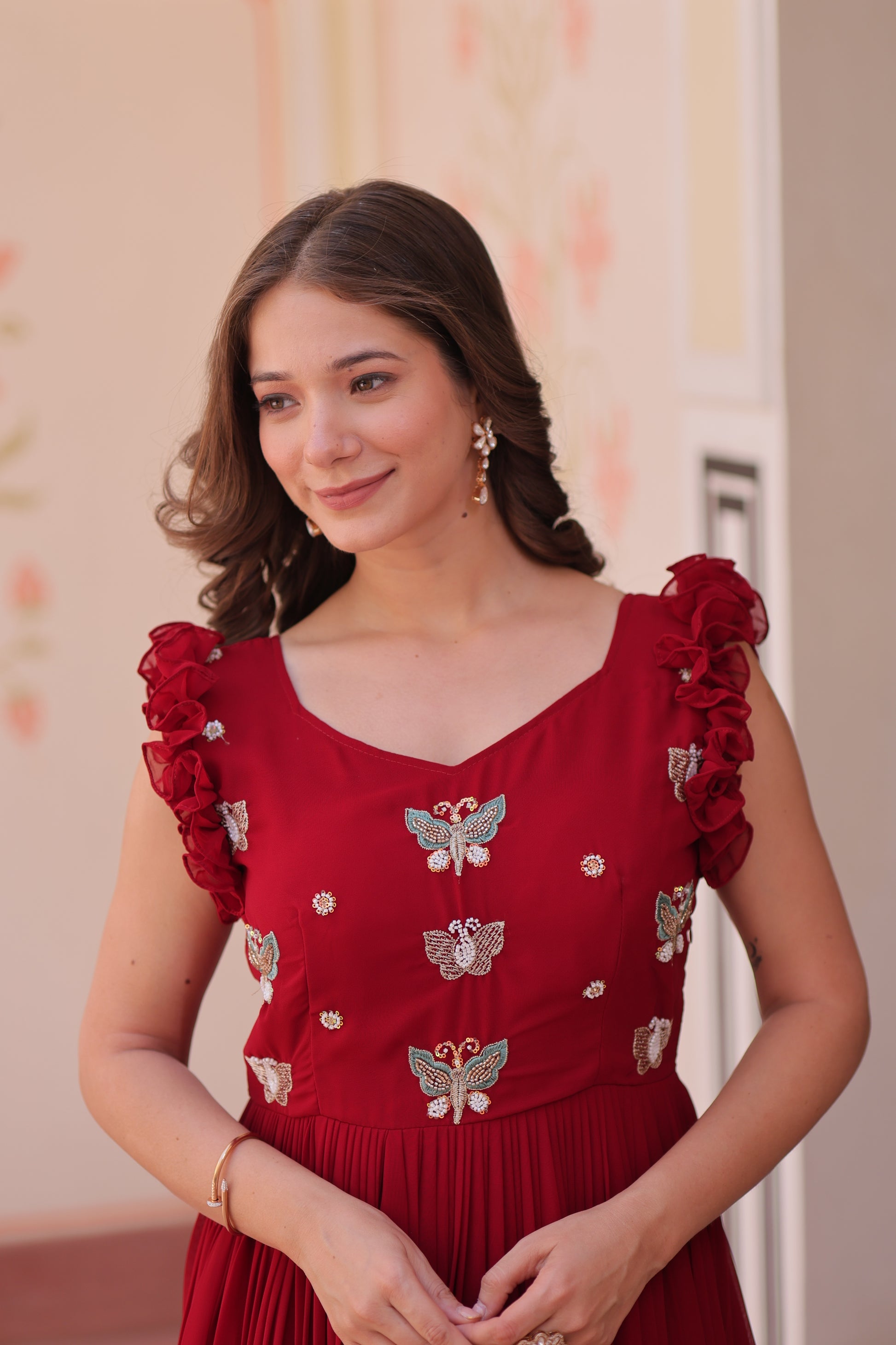 Jyoti Fashion Maroon Faux Blooming Beads Embroidered Anarkali Set - Distacart