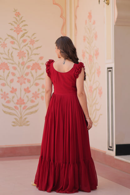 Jyoti Fashion Maroon Faux Blooming Beads Embroidered Anarkali Set - Distacart