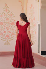 Thumbnail for Jyoti Fashion Maroon Faux Blooming Beads Embroidered Anarkali Set - Distacart