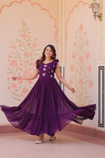 Thumbnail for Jyoti Fashion Purple Faux Blooming Beads Embroidered Anarkali Set - Distacart