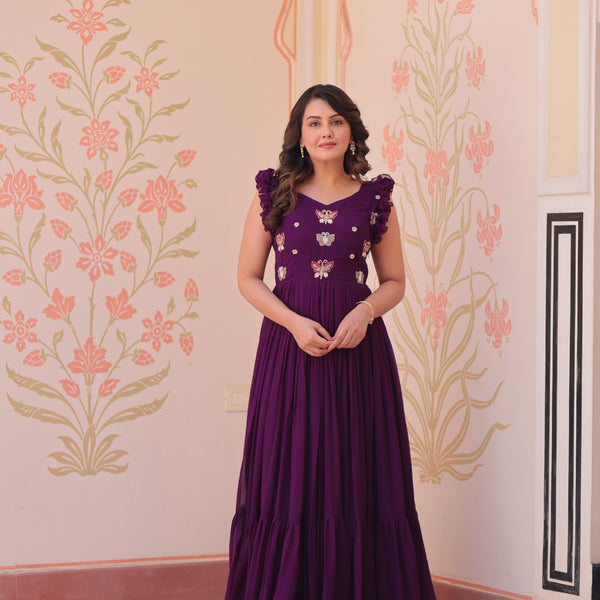 Jyoti Fashion Purple Faux Blooming Beads Embroidered Anarkali Set - Distacart