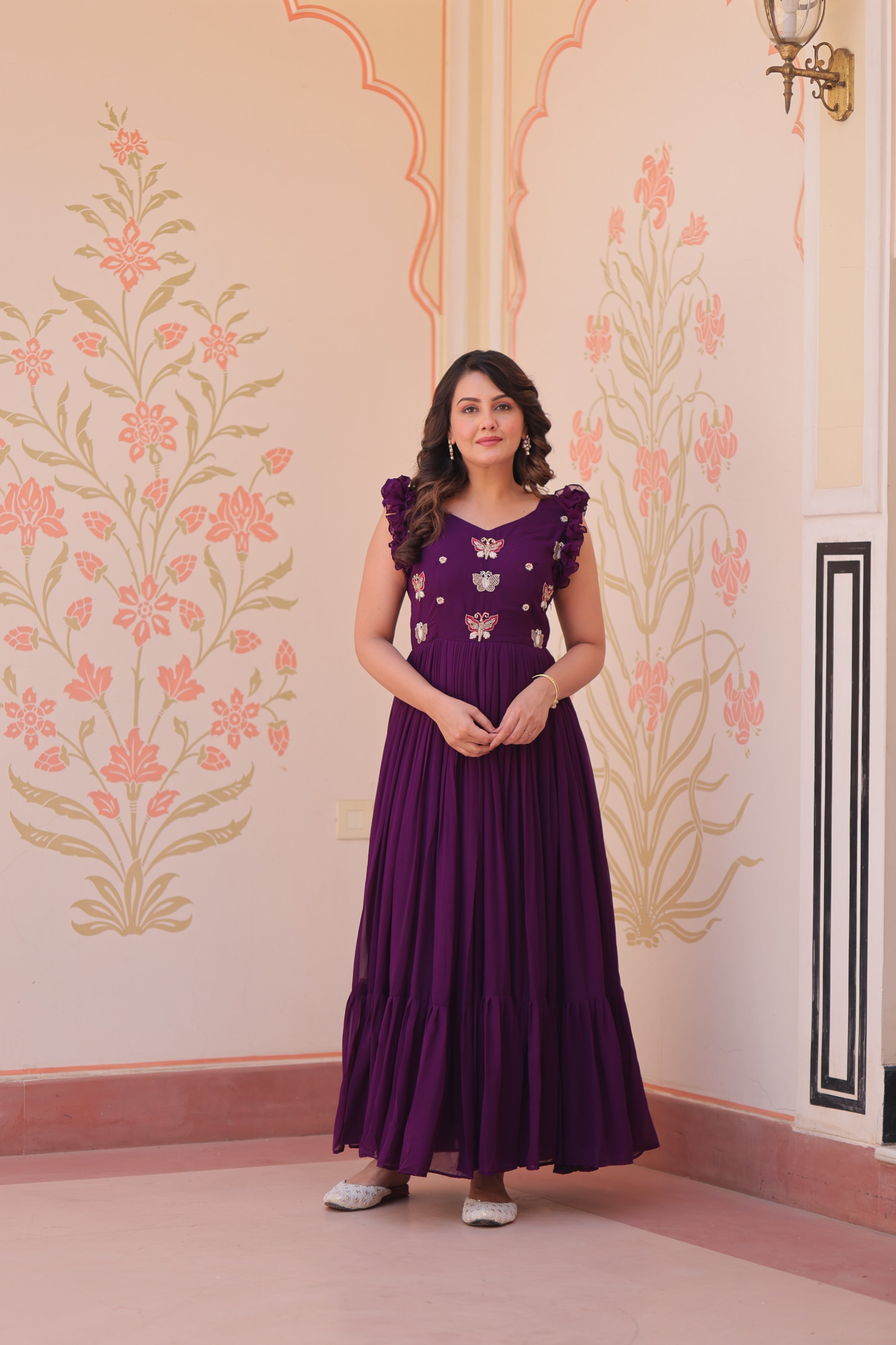 Jyoti Fashion Purple Faux Blooming Beads Embroidered Anarkali Set - Distacart