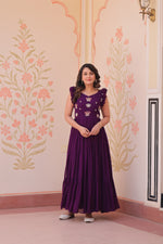 Thumbnail for Jyoti Fashion Purple Faux Blooming Beads Embroidered Anarkali Set - Distacart