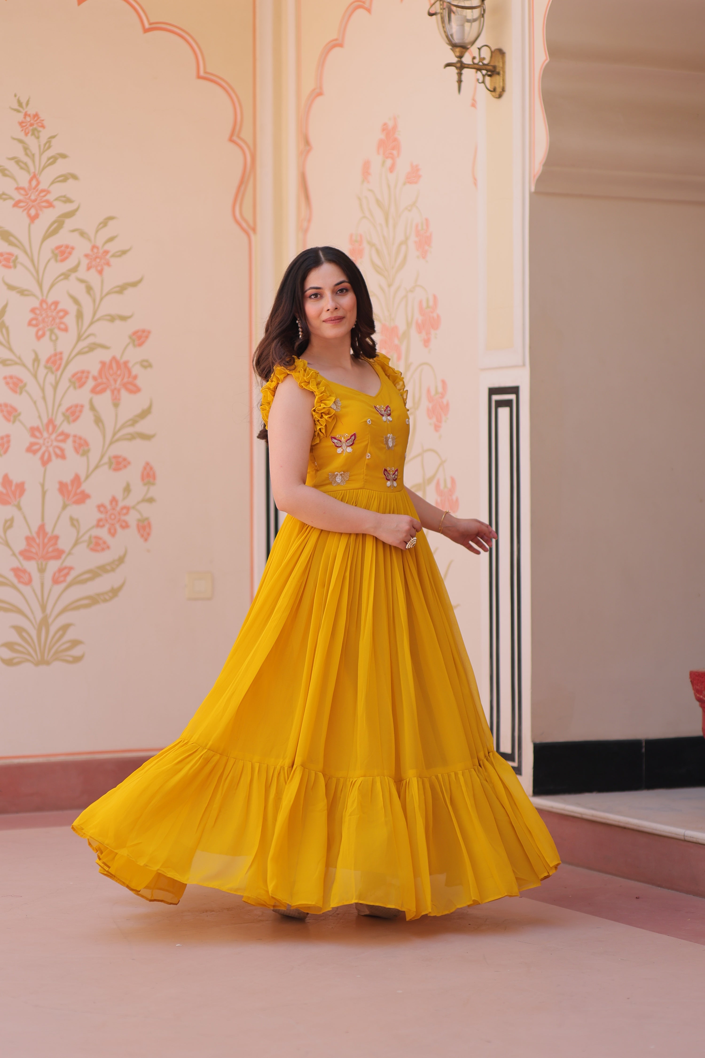 Jyoti Fashion Yellow Faux Blooming Beads Embroidered Anarkali Set - Distacart