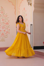 Thumbnail for Jyoti Fashion Yellow Faux Blooming Beads Embroidered Anarkali Set - Distacart