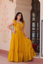 Thumbnail for Jyoti Fashion Yellow Faux Blooming Beads Embroidered Anarkali Set - Distacart