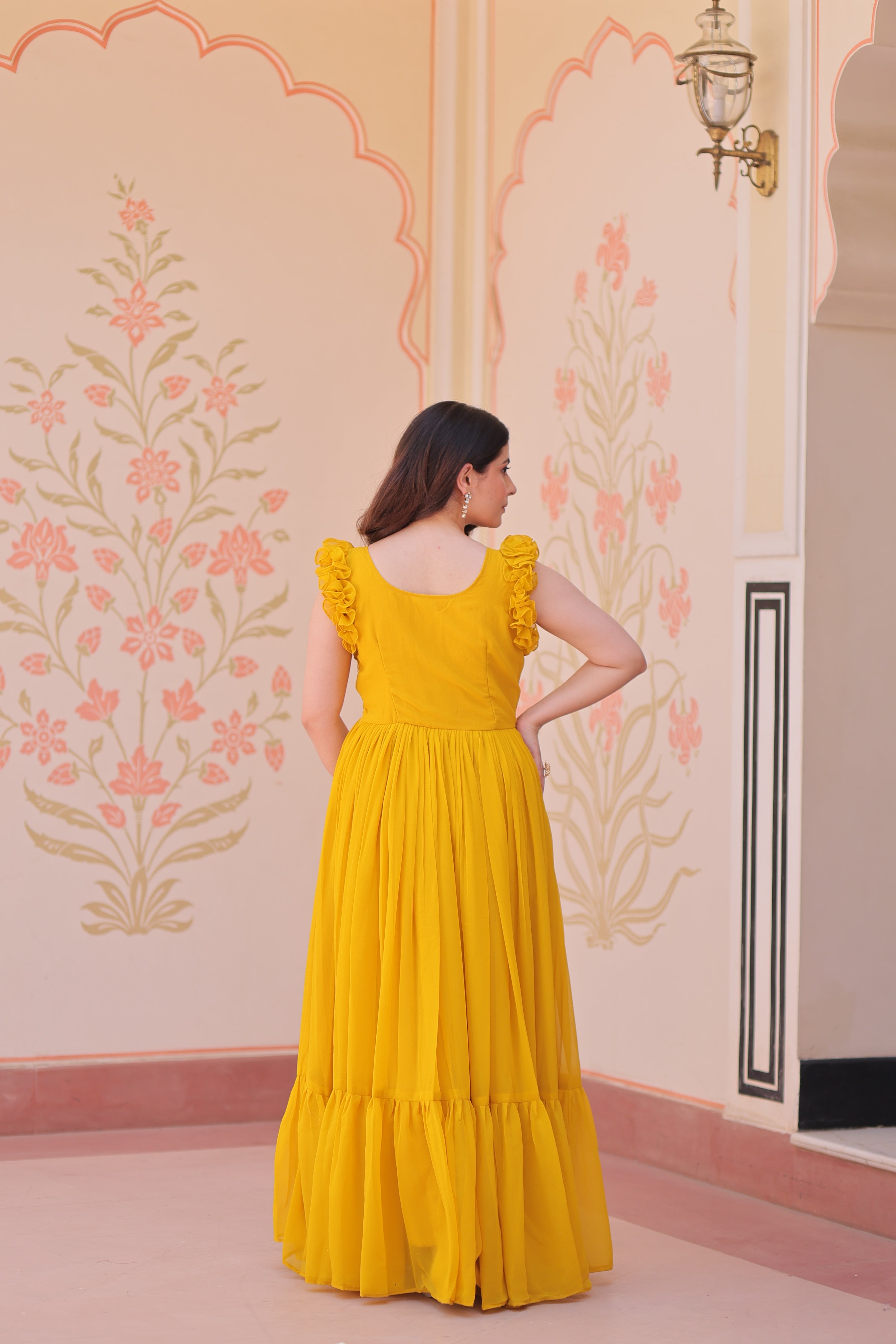 Jyoti Fashion Yellow Faux Blooming Beads Embroidered Anarkali Set - Distacart