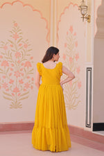 Thumbnail for Jyoti Fashion Yellow Faux Blooming Beads Embroidered Anarkali Set - Distacart