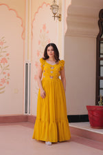 Thumbnail for Jyoti Fashion Yellow Faux Blooming Beads Embroidered Anarkali Set - Distacart