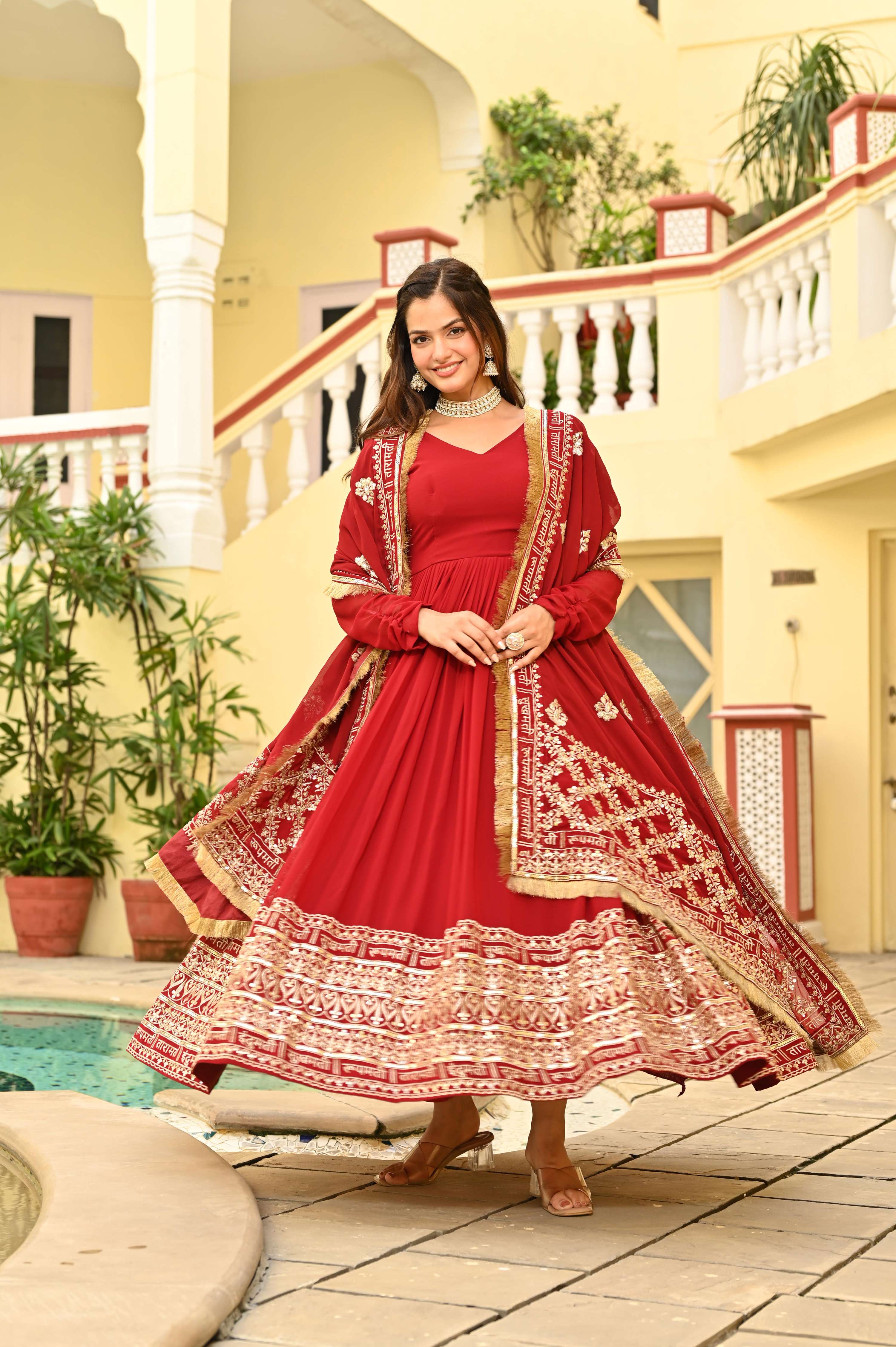 Jyoti Fashion Maroon Faux Blooming Sequins Embroidered Anarkali Set with Dupatta - Distacart