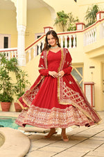 Thumbnail for Jyoti Fashion Maroon Faux Blooming Sequins Embroidered Anarkali Set with Dupatta - Distacart