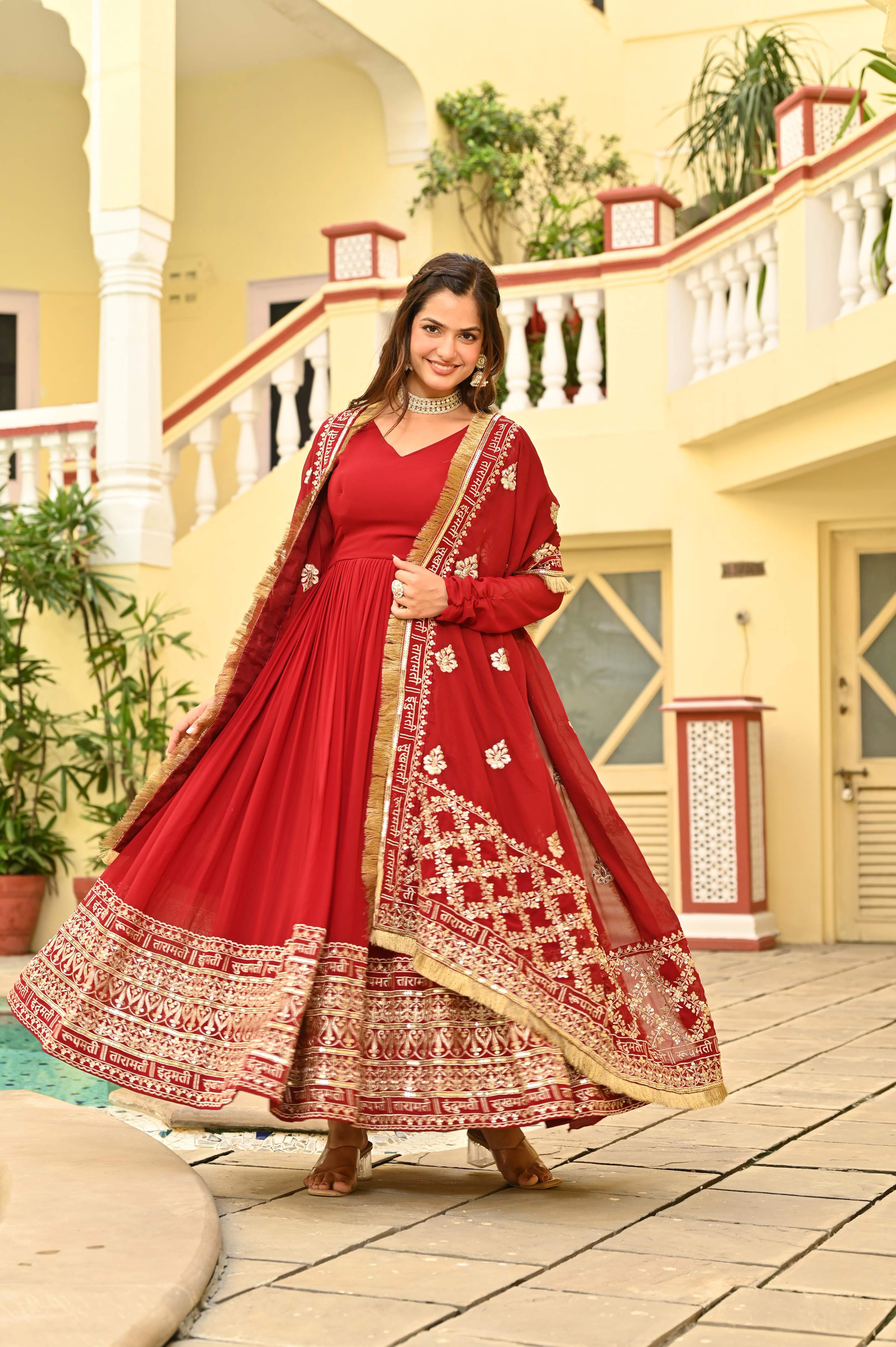 Jyoti Fashion Maroon Faux Blooming Sequins Embroidered Anarkali Set with Dupatta - Distacart