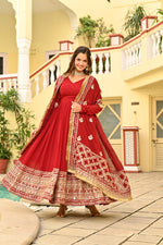 Thumbnail for Jyoti Fashion Maroon Faux Blooming Sequins Embroidered Anarkali Set with Dupatta - Distacart