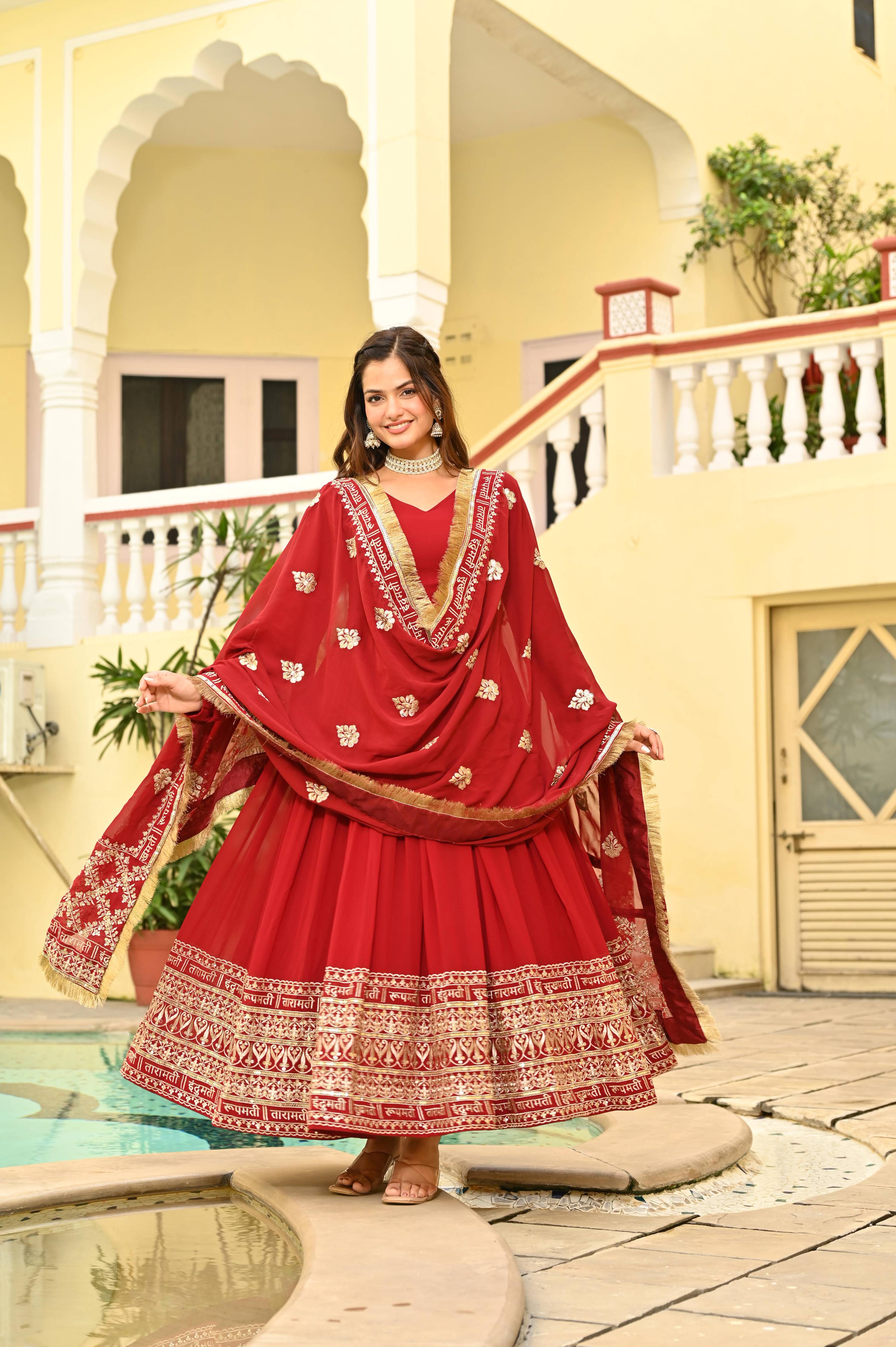 Jyoti Fashion Maroon Faux Blooming Sequins Embroidered Anarkali Set with Dupatta - Distacart