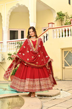 Thumbnail for Jyoti Fashion Maroon Faux Blooming Sequins Embroidered Anarkali Set with Dupatta - Distacart